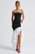 Bold Mermaid Strapless Sleeveless Back Zipper High Slit Asymmetrical Floor Length For Ladies Prom Dress