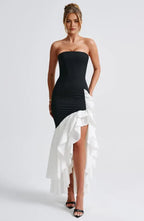 Bold Mermaid Strapless Sleeveless Back Zipper High Slit Asymmetrical Floor Length For Ladies Prom Dress