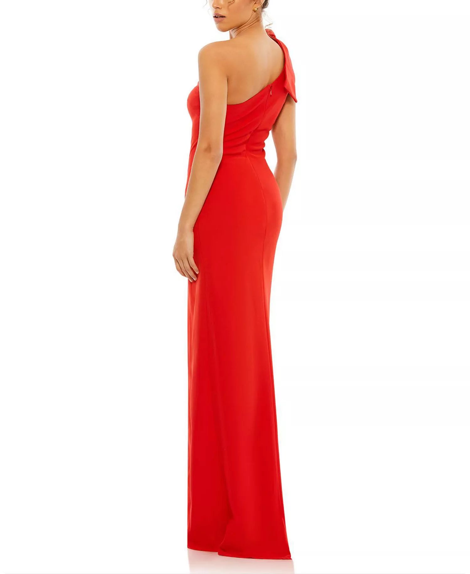 Bold One Shoulder Rosette Accent Slit Hem Floor Length For Ladies Prom Dress