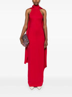 Bold Sheath Halter Neck Cape Sleeve Open Back Floor Length For Ladies Prom Dress