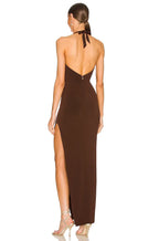 Bold Sheath Halter Neck Sleeveless Hardware Accent High Slit Floor Length Evening Dress