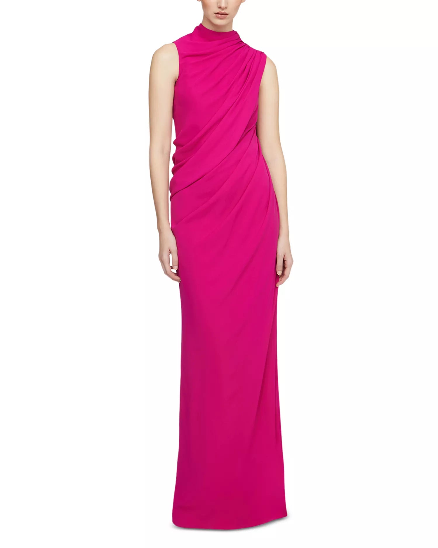 Bold Sheath Mock Neck Sleeveless Draped Bodice Floor Length For Women Prom Dress