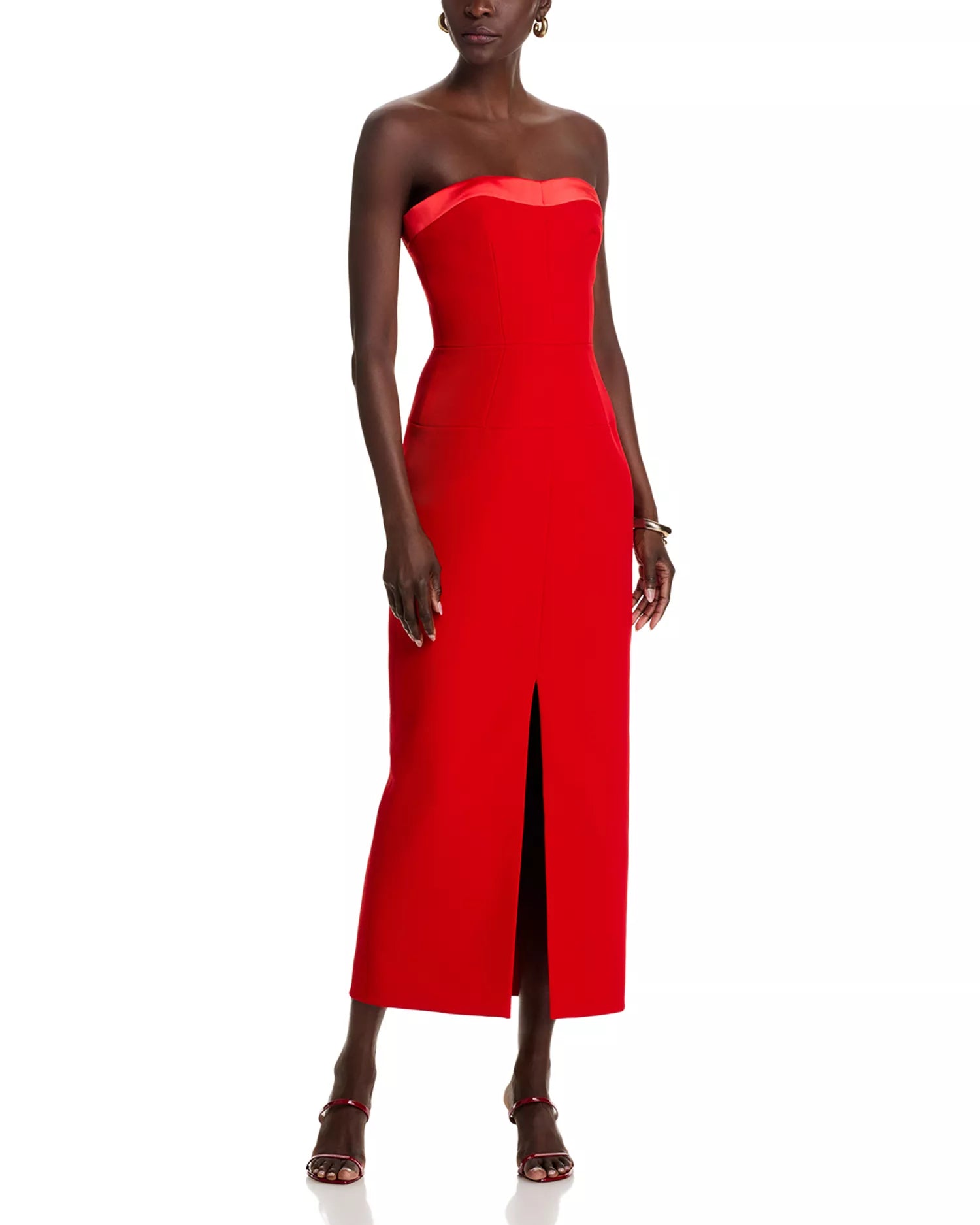 Bold Sheath Strapless Sweetheart Neck Zipper Back Slit Midi For Women Prom Dress