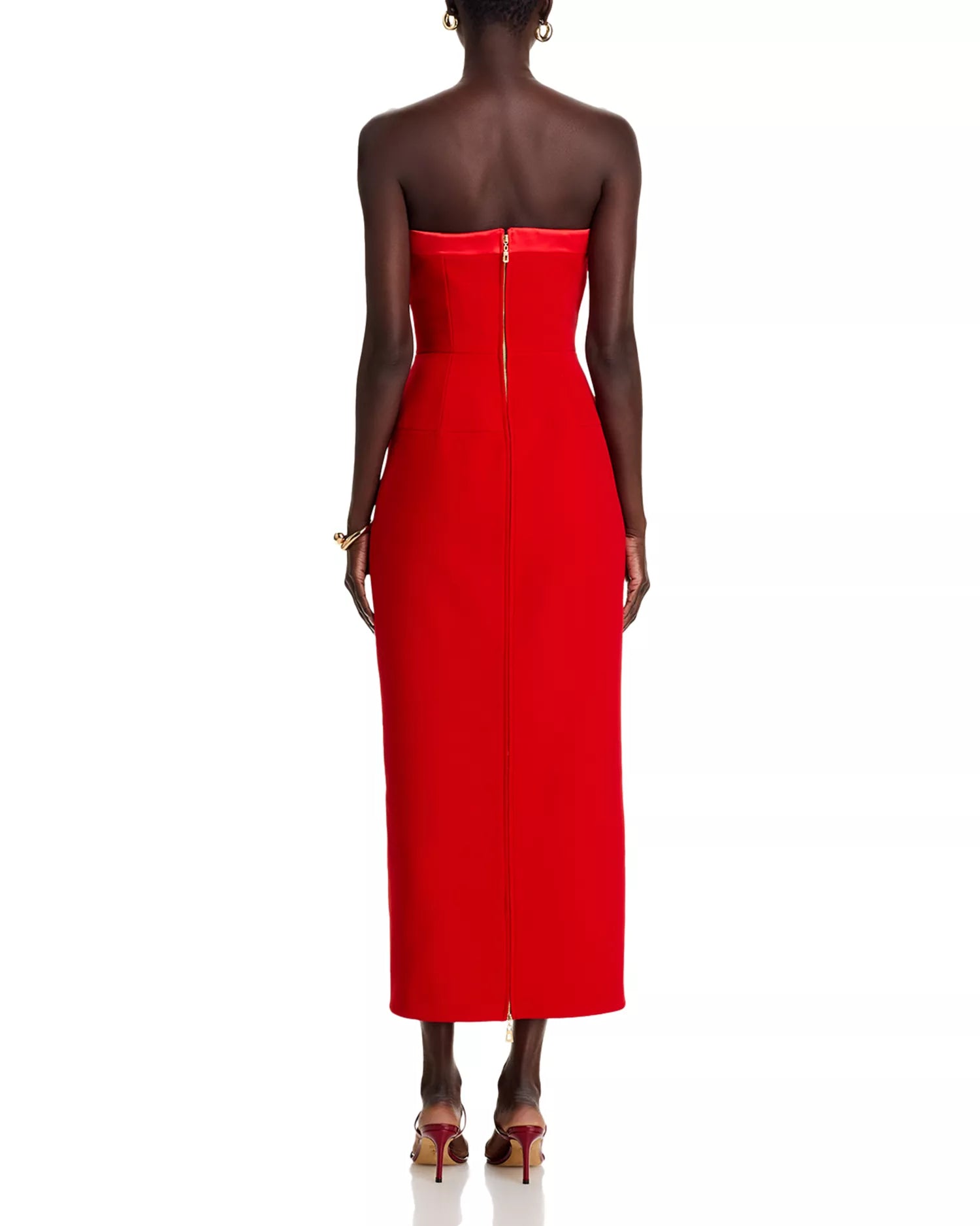 Bold Sheath Strapless Sweetheart Neck Zipper Back Slit Midi For Women Prom Dress