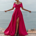 Bold A-line Off-the-shoulder Sleeveless Draped Hot Pink Maxi Prom Dress for Women Ready to Ship
