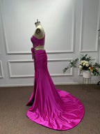 Bold Mermaid One-Shoulder Sleeveless Beaded Hot Pink Maxi Evening Dress for Women Custom