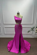 Bold Mermaid One-Shoulder Sleeveless Beaded Hot Pink Maxi Evening Dress for Women Custom