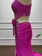 Bold Mermaid One-Shoulder Sleeveless Beaded Hot Pink Maxi Evening Dress for Women Custom