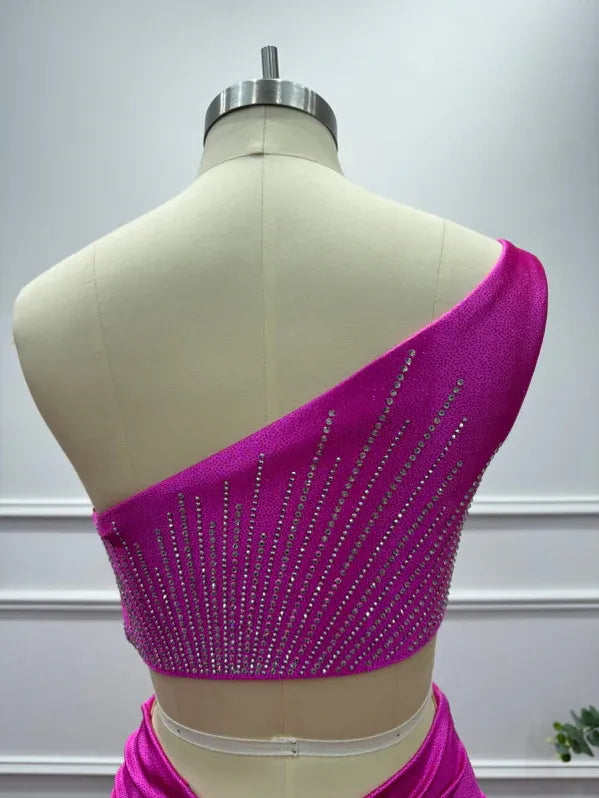Bold Mermaid One-Shoulder Sleeveless Beaded Hot Pink Maxi Evening Dress for Women Custom