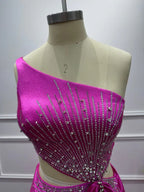 Bold Mermaid One-Shoulder Sleeveless Beaded Hot Pink Maxi Evening Dress for Women Custom