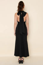 Bow Accented Mermaid Halter Neck Sleeveless Open Back Midi Length Female Prom Dress