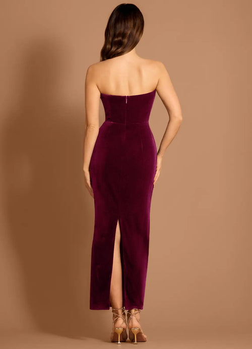 Robe de bal midi fourreau en velours, devant en arche, bustier, fermeture éclair au dos, pour femme
