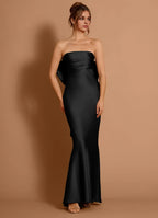 Bow Ruffled Mermaid Strapless Sleeveless Open Back Floor Length Female Prom Dress