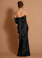 Bow Ruffled Mermaid Strapless Sleeveless Open Back Floor Length Female Prom Dress