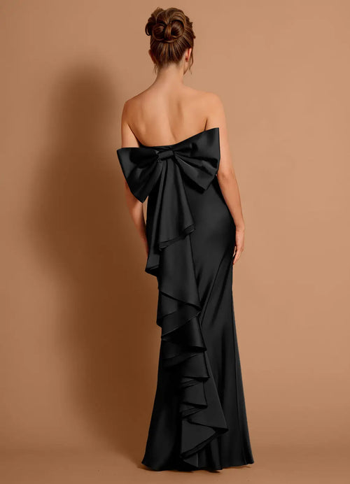 Robe de bal sirène longue femme sans manches bustier à dos ouvert avec nœud à volants