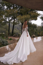 Breathtaking Off Shoulder Lace Long Sleeve Lace Up Back Train Length Wedding Dress
