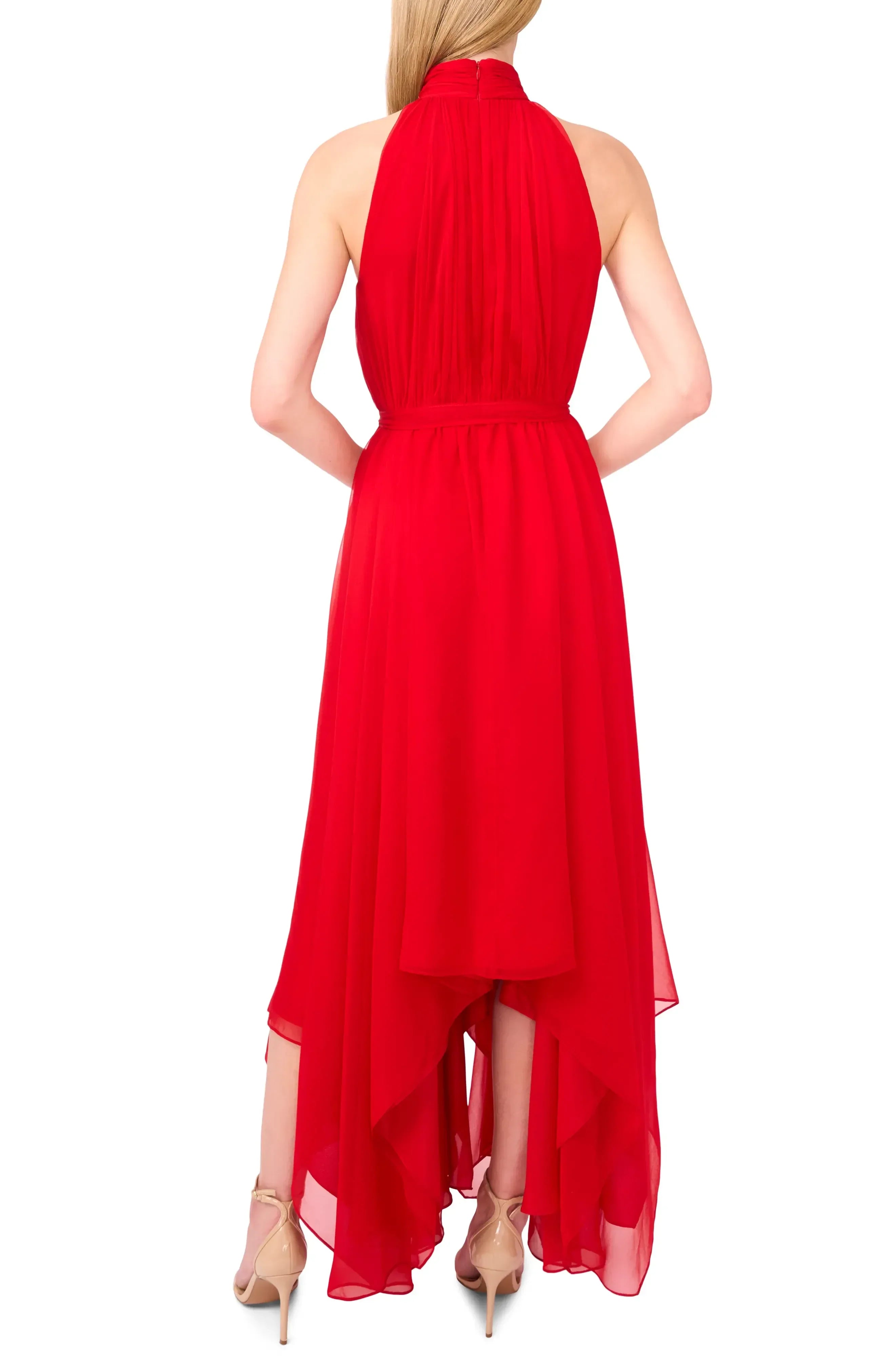 Breathtaking Sheath Halter Neck Sleeveless Zipper Back High Low Evening Dress