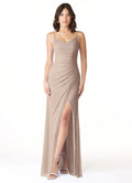 Bridesmaid Dresses Chiffon Ruched Bodice Adjustable Spaghetti Strap High Slit Floor-Length