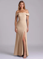 Bridesmaid Dresses Modern Off-Shoulder Band Neck Adjustable Spaghetti Strap Mermaid High Slit Floor-Length