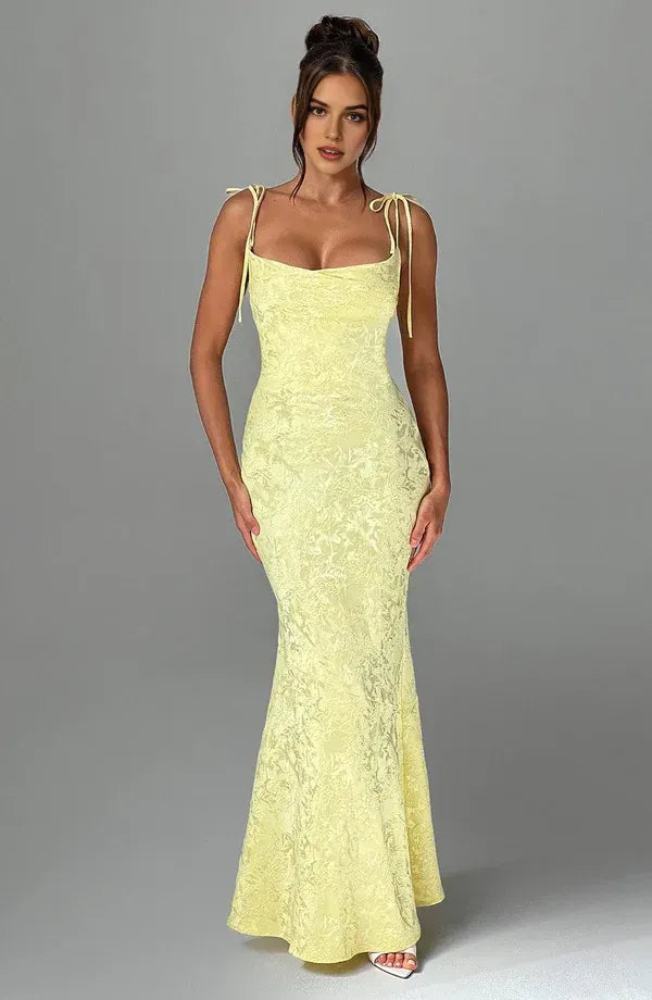 Bright Mermaid Square Neck Spaghetti Strap Lace Up Back Floor Length For Women Evening Dress