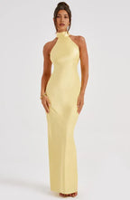 Bright Sheath Halter Neck Sleeveless Bow Back Floor Length For Ladies Evening Dress