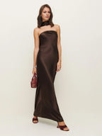 Dress Simple Strapless Sleeveless Mermaid Prom Dress Maxi Dress Backless A-Line Evening Dress With Scarf