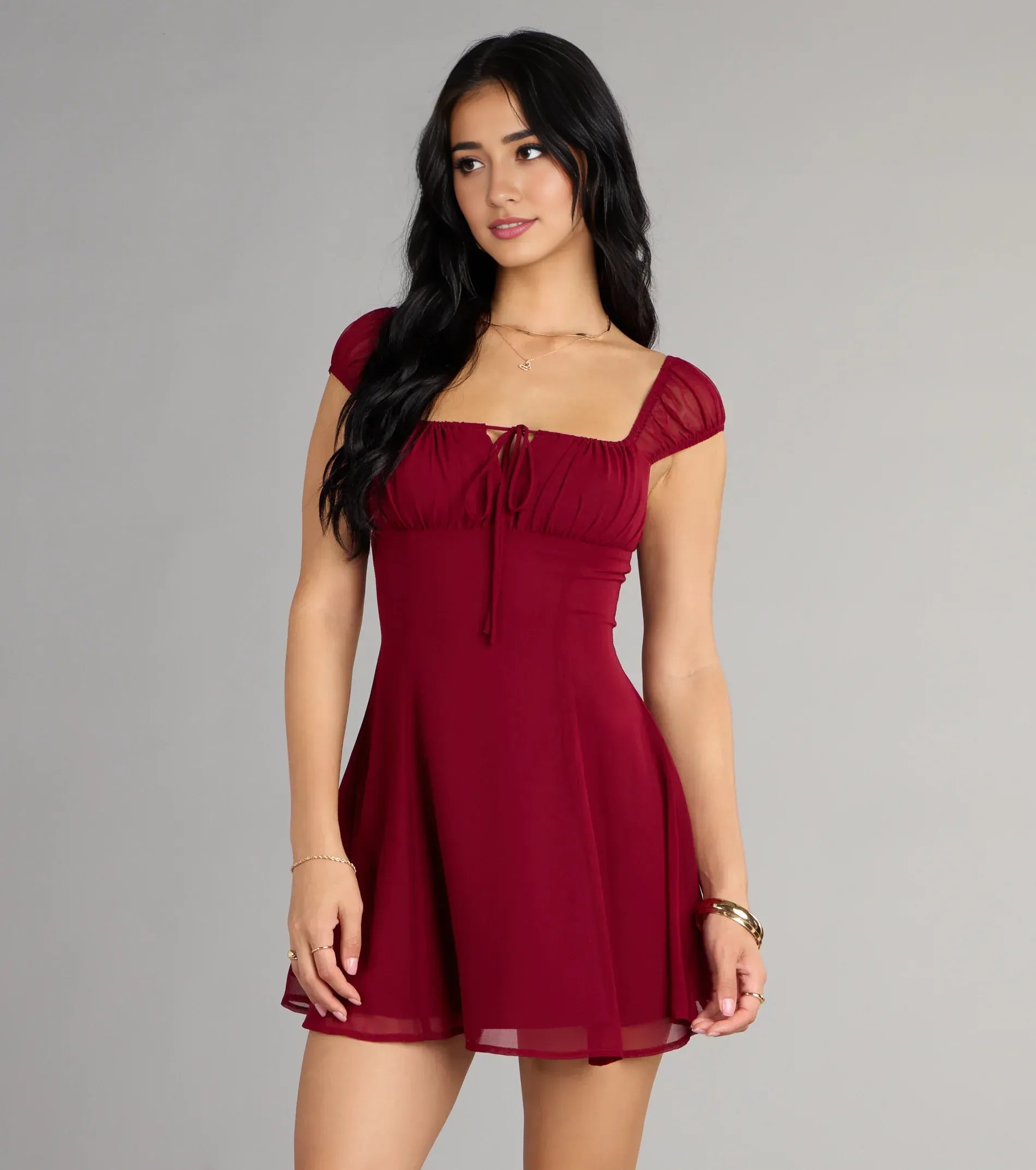 Budget A-line Square Neck Cap Sleeve Short-Mini Homecoming Dress