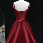 Burgundy Spaghetti Strap Ruched Corset Back A-Line Train Prom Dress