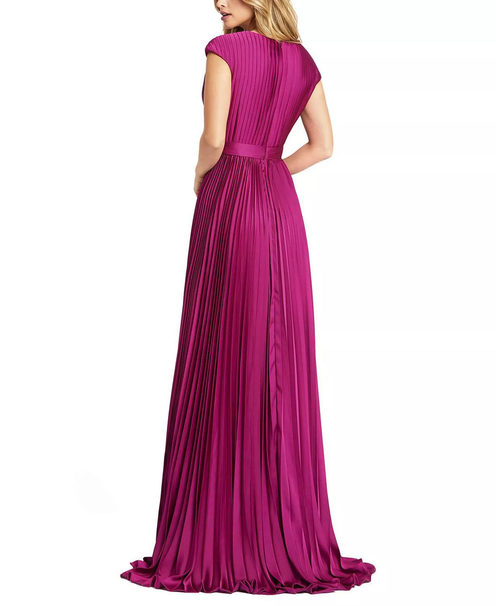 Luxe A Line Deep V Neck Cap Sleeve Pleated Skirt Floor Length For Adults Prom Dress