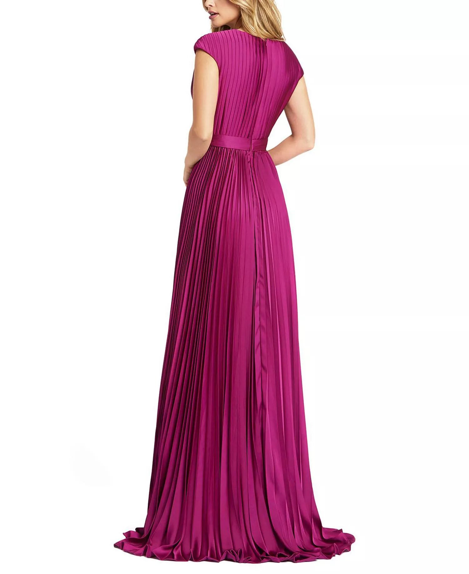 Luxe A Line Deep V Neck Cap Sleeve Pleated Skirt Floor Length For Adults Prom Dress