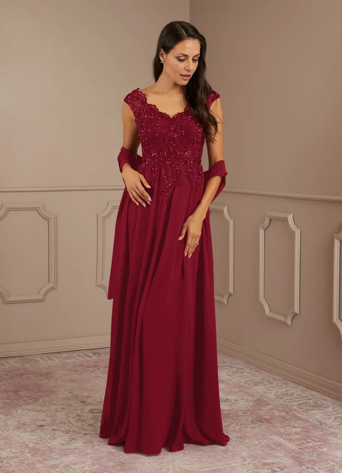 Black Dress A-Line V-Neck Sequins Maxi Dress Modern Cap Sleeves V Back Mother of the Bride Dress