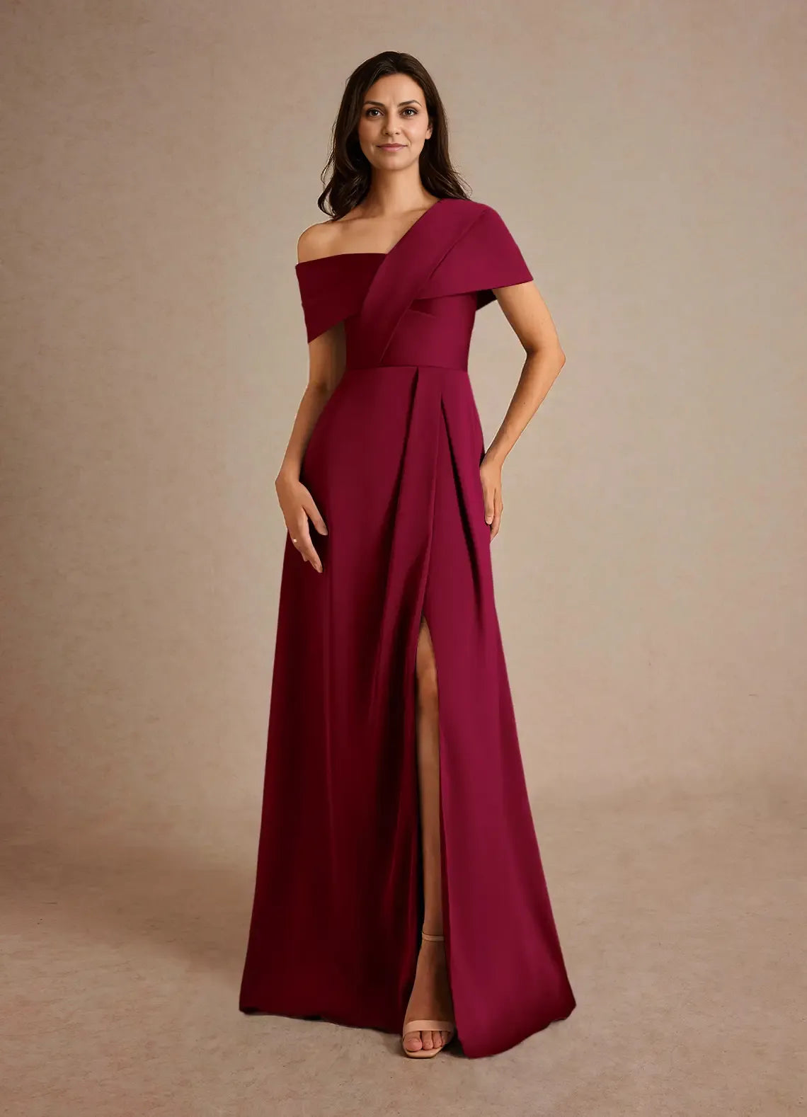 Dress Champagne A-Line Pleated Maxi Dress Elegant Off the Shoulder Slit Mother of the Bride Dress