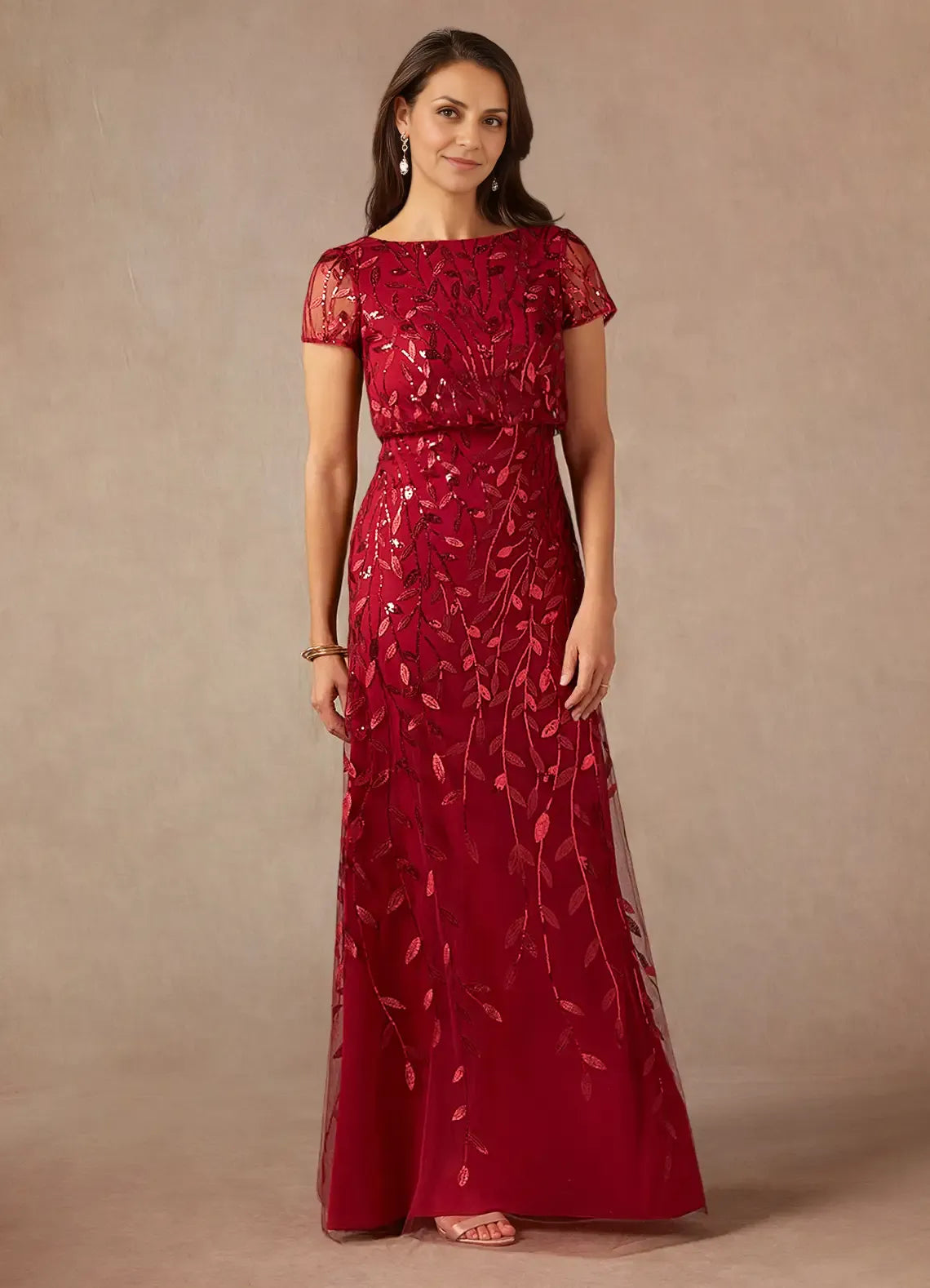 Navy Dress Dark A-Line Sequins Maxi Dress Elegant Boat Neck Short Sleeves Back Zip Mother of the Bride Dress