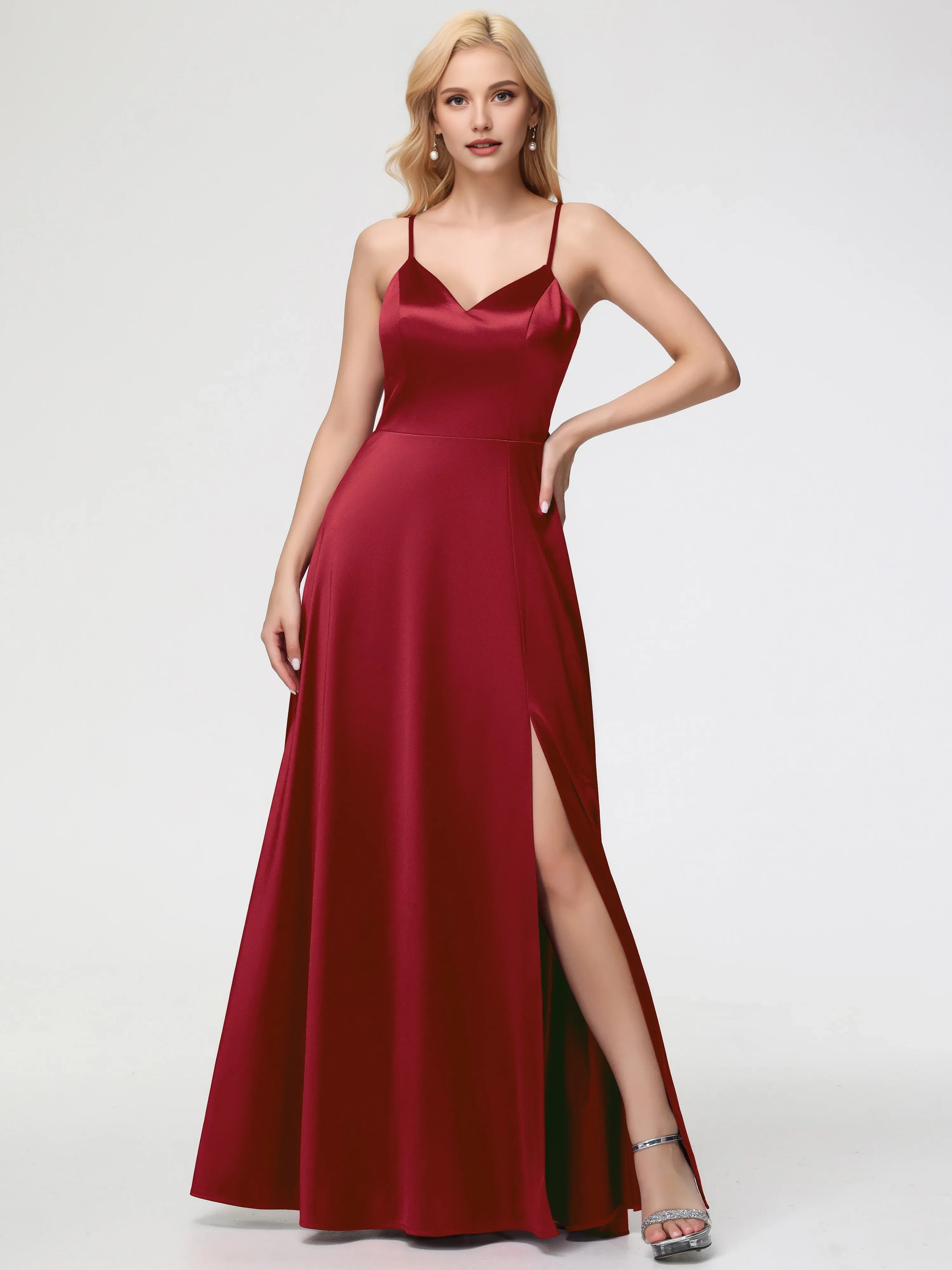 A-Line V-Neck Sleeveless Back Zip Floor Length Prom Dress