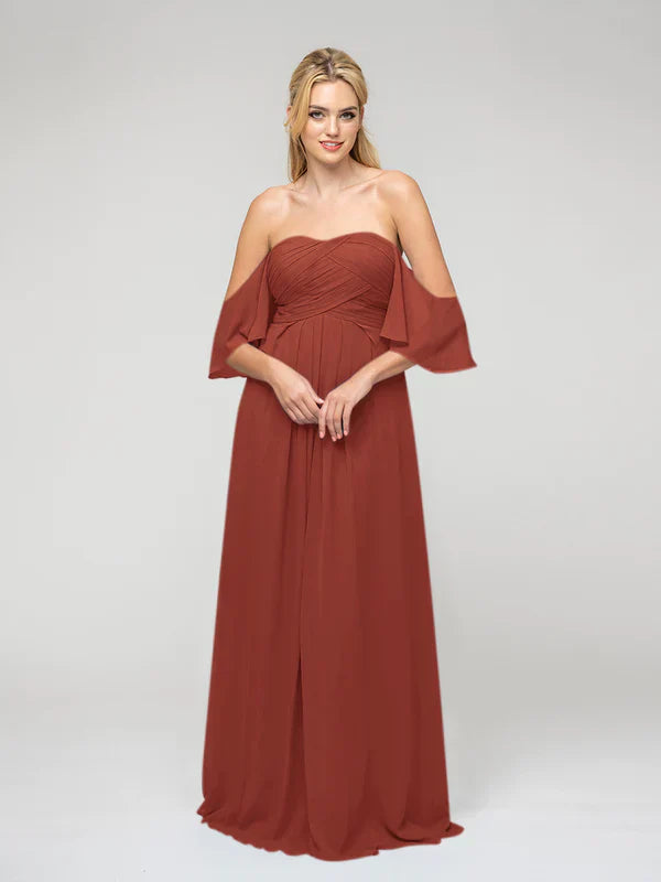 Bridesmaid Dresses Sweetheart Chiffon Flutter Sleeve Pleated Bodice For Bridesmaids Wedding Gown