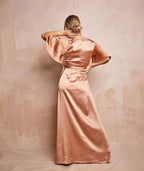 Dress Fashion Wrap Tie Bridesmaid Dress Maxi Dress Solid Color Champagne Flutter Sleeve Column Prom Dress