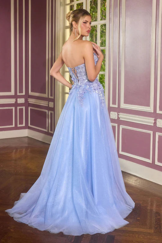 Glitter A-Line Strapless Sweetheart Corset-Back Floor-Length Prom Dress