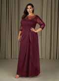Dress Champagne A-Line Scoop Mother Of The Bride Evening Dress Elegant Ruffle Three-Quarter Sleeve V Back Plus Size Mother Of The Bride Dress