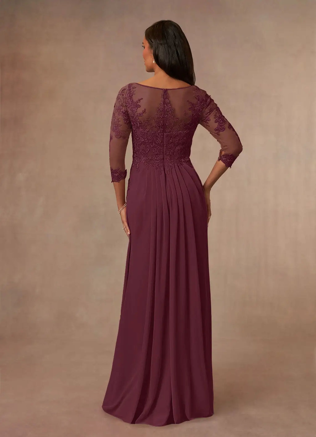 Dress Champagne A-Line Scoop Mother Of The Bride Evening Dress Elegant Ruffle Three-Quarter Sleeve V Back Plus Size Mother Of The Bride Dress