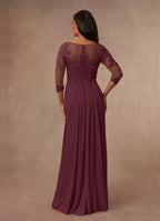 Dress Champagne A-Line Scoop Mother Of The Bride Evening Dress Elegant Ruffle Three-Quarter Sleeve V Back Plus Size Mother Of The Bride Dress