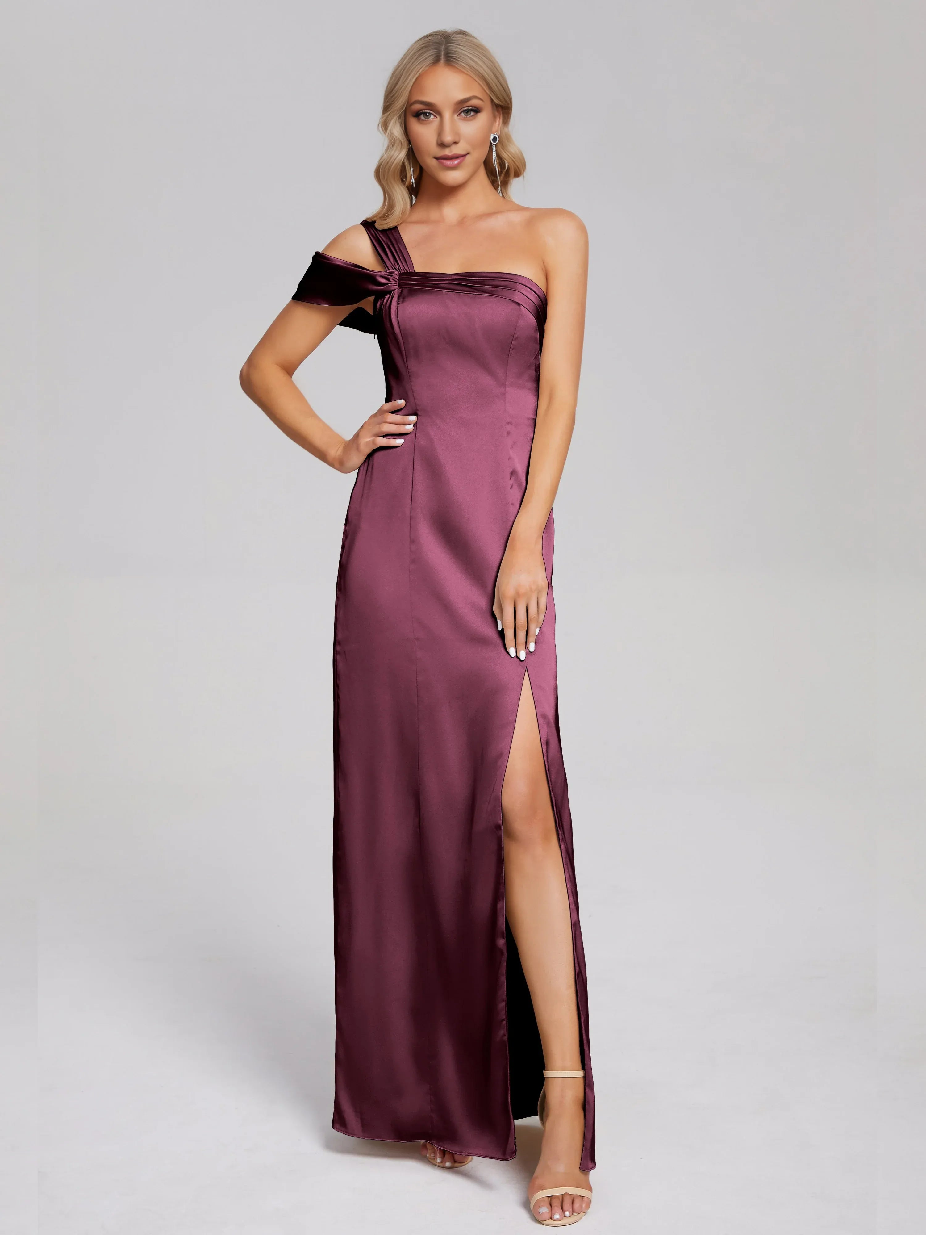 Column/Sheath One Shoulder Sleeveless Backless Floor Length Prom Dress