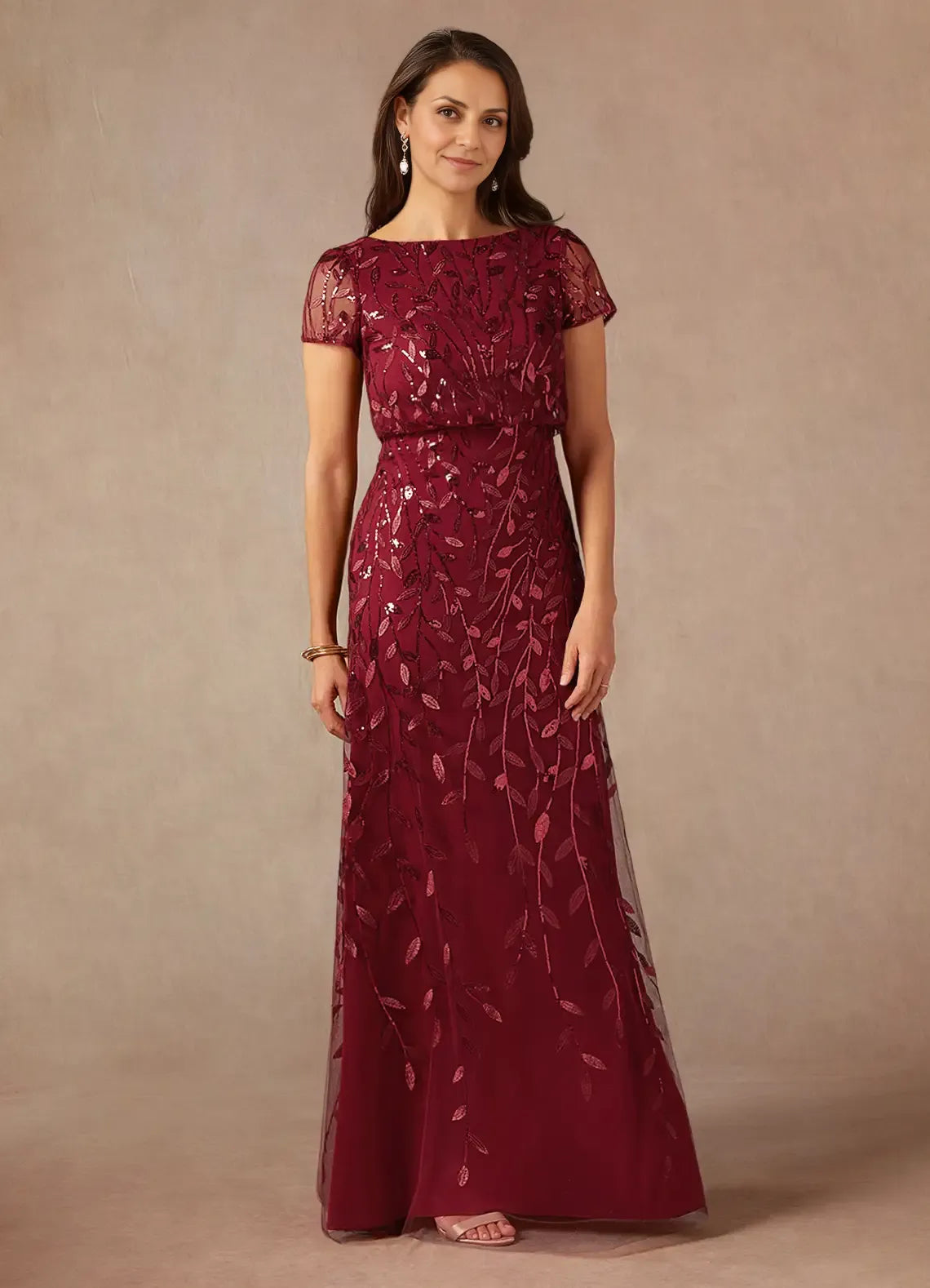 Navy Dress Dark A-Line Sequins Maxi Dress Elegant Boat Neck Short Sleeves Back Zip Mother of the Bride Dress