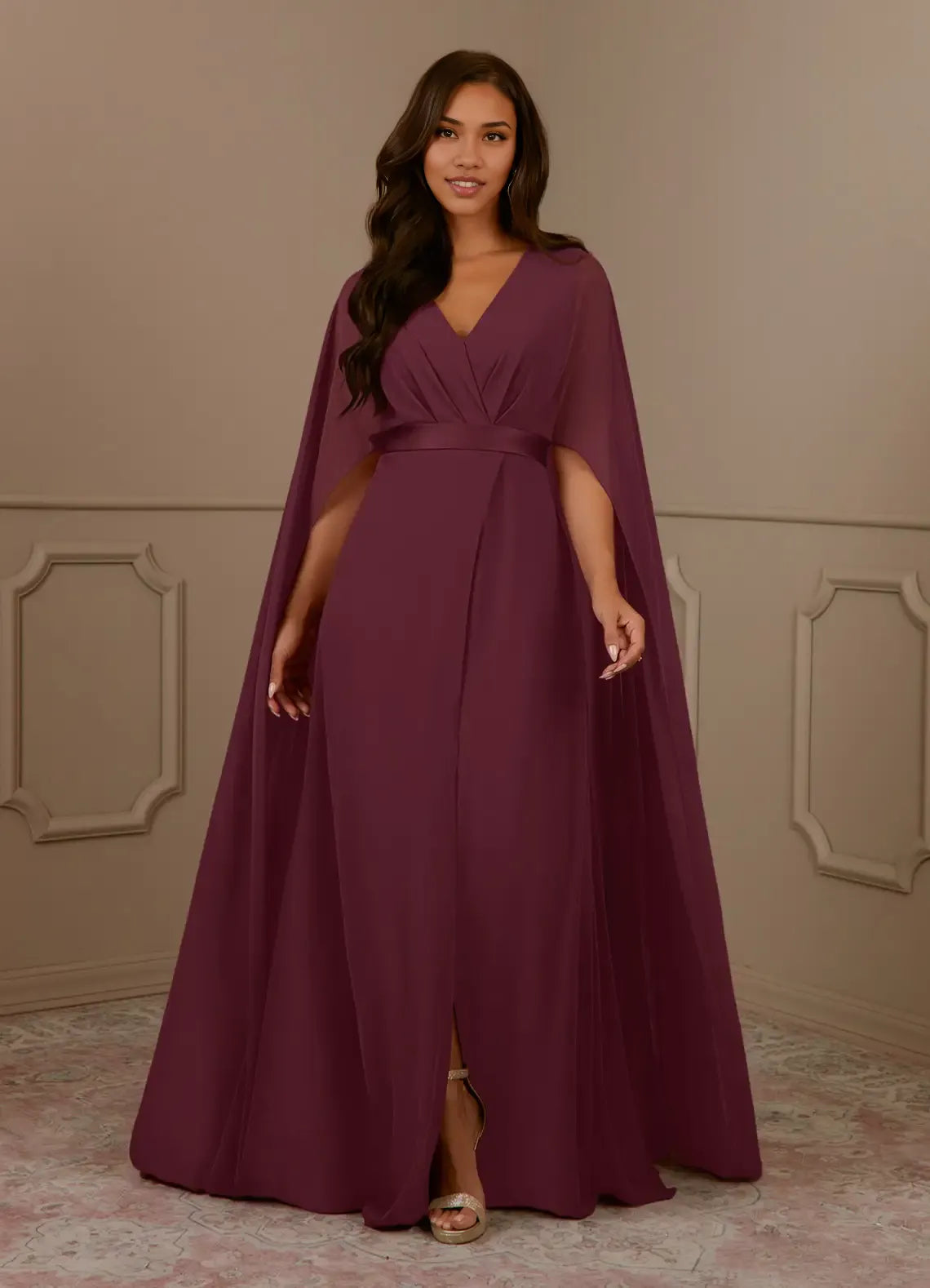 Navy Dress Dark V-Neck Pleated A-Line Mother Of The Bride Evening Dress Minimalist Cape Sleeve Back Zip Plus Size Mother Of The Bride Dress