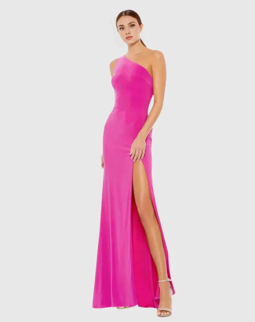 Sheath One Shoulder Sleeveless Draped Back Floor-Length Prom Dress