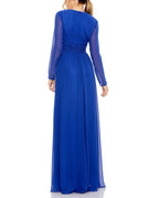 Captivating A Line Plunge Neck Long Sleeve Zipper Back Floor Length Evening Dress