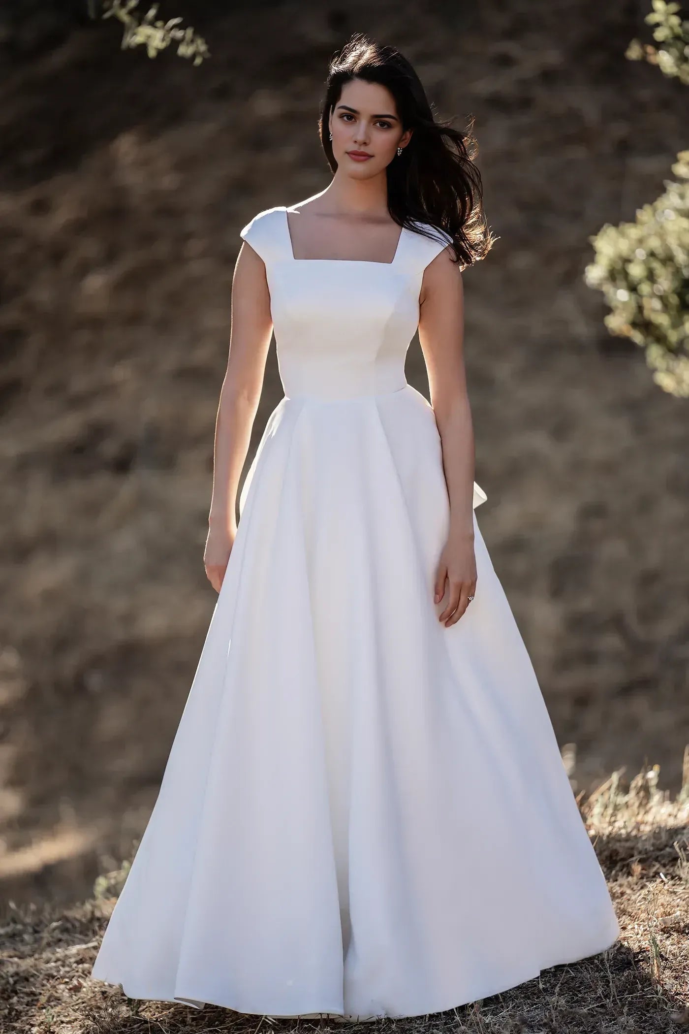 Captivating Ball Gown Square Neck Cap Sleeve Bow Back Floor Length Wedding Dress