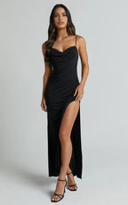 Captivating Bodycon Cowl Neck Sleeveless Lace Back Floor Length Plus Size Evening Dress