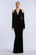 Captivating Mermaid Halter Neck Long Sleeve Solid Back Floor Length Evening Dress