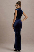 Captivating Mermaid High Neck Sleeveless Ruched Side High Slit Floor Length Evening Dress