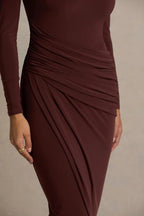 Captivating Mermaid Mock Neck Long Sleeve Ruched Side High Slit Floor Length Evening Dress